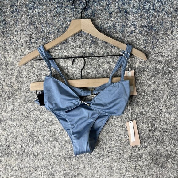Essentials for Zula Bikini Set Womens Small Blue Two Piece High Leg Swimwear - Picture 1 of 10